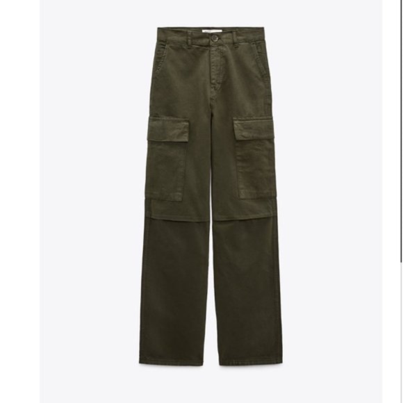 NWT ZARA THE CARGO STRAIGHT PANTS KHAKI - Picture 4 of 9